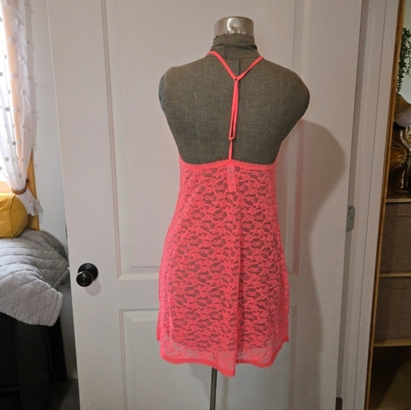 Victoria's Secret High Neck Sheer Lace Neon Orange Nightgown, Size L/G - Picture 16 of 16